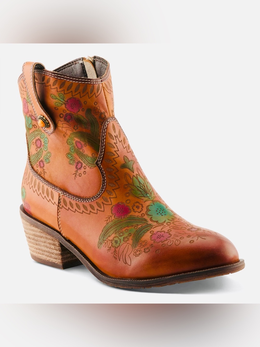 NWT l’artiste Galop Tan Floral Leather Western Ankle Boot - Women 9